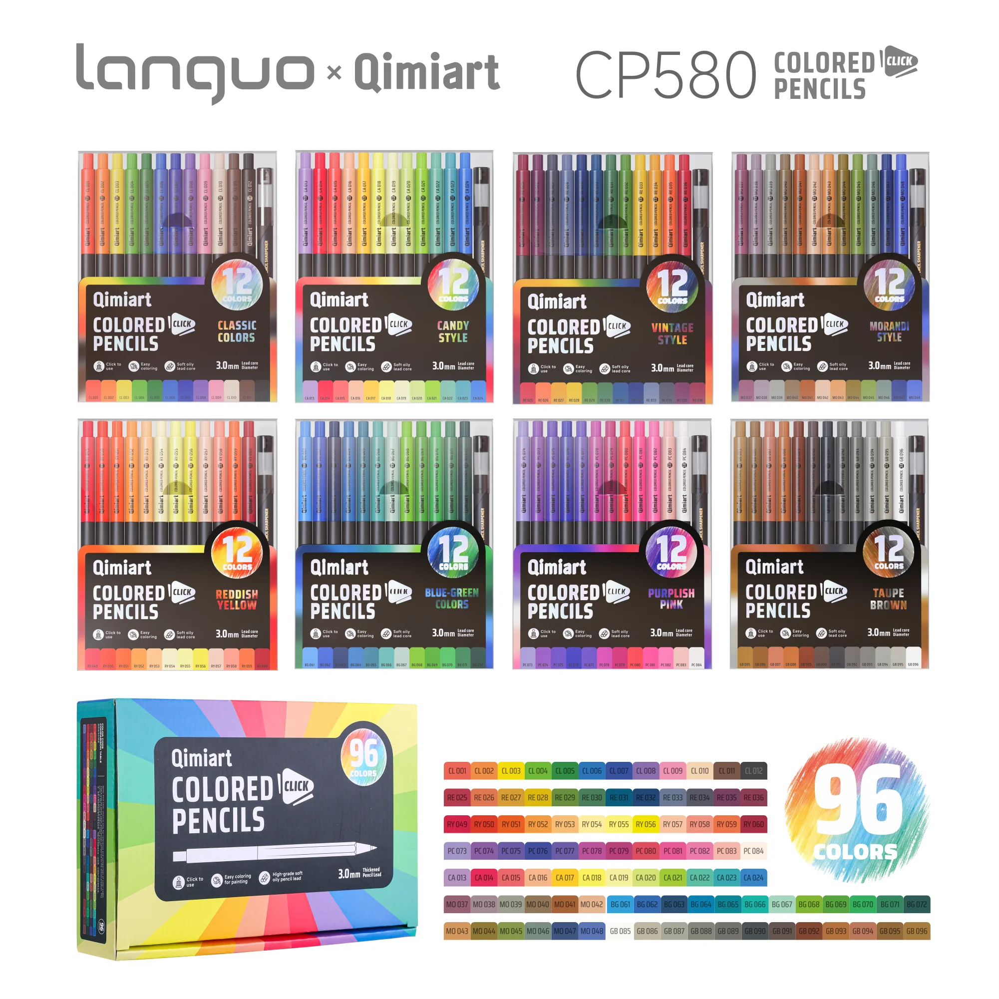 Set di Matite Meccaniche Languo da 3.0mm, 12-96 Colori, con Mina Morbida a Olio per Schizzi, Disegno, Colorazione, Forniture Scolastiche - immagine 3