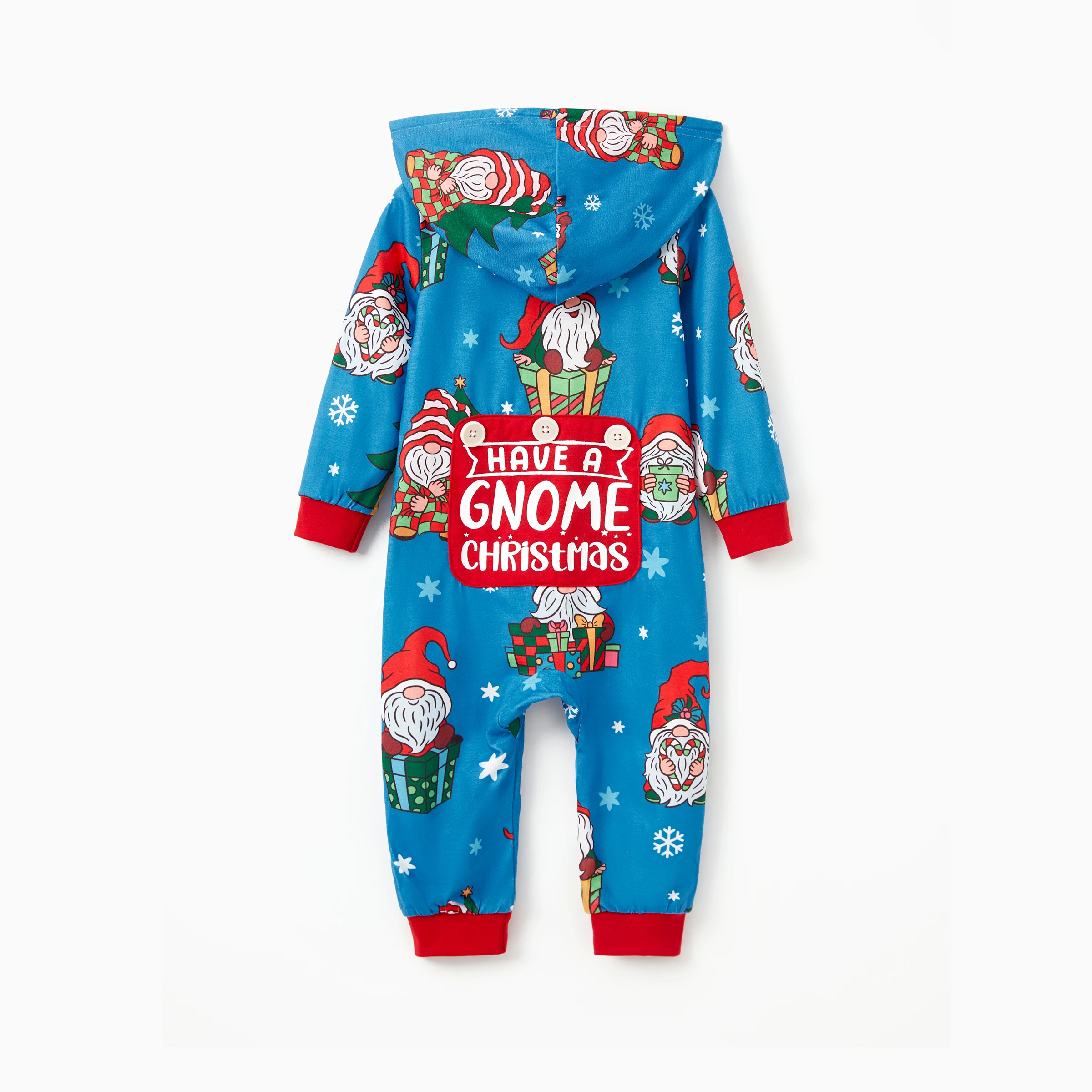 Pijamas navideños azules PatPat con estampado de Papá Noel, monos con capucha y cremallera, conjuntos familiares a juego
