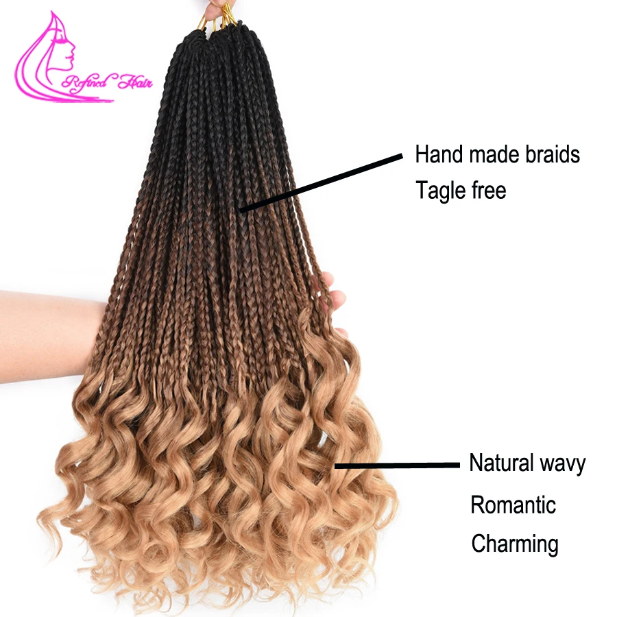 Crochet Curly Ends Goddess Box Braids Loose Wavy Ends Braid Hair Synthetic Braiding Hair Extensions Ombre Brown Honey Blonde Red