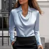 Satin Women Shirt Vintage Long Sleeve Blouse Women Silk Elegant Womens Tops Commuting Luxury White Shirt Autumn Female Clothing 2
