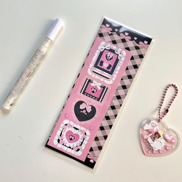 1Pc Korean Pink Heart Border Animal Laser Sticker Flakes Idol Card Deco Scrapbook DIY Material Decoration Stationery Stickers 1Pc E