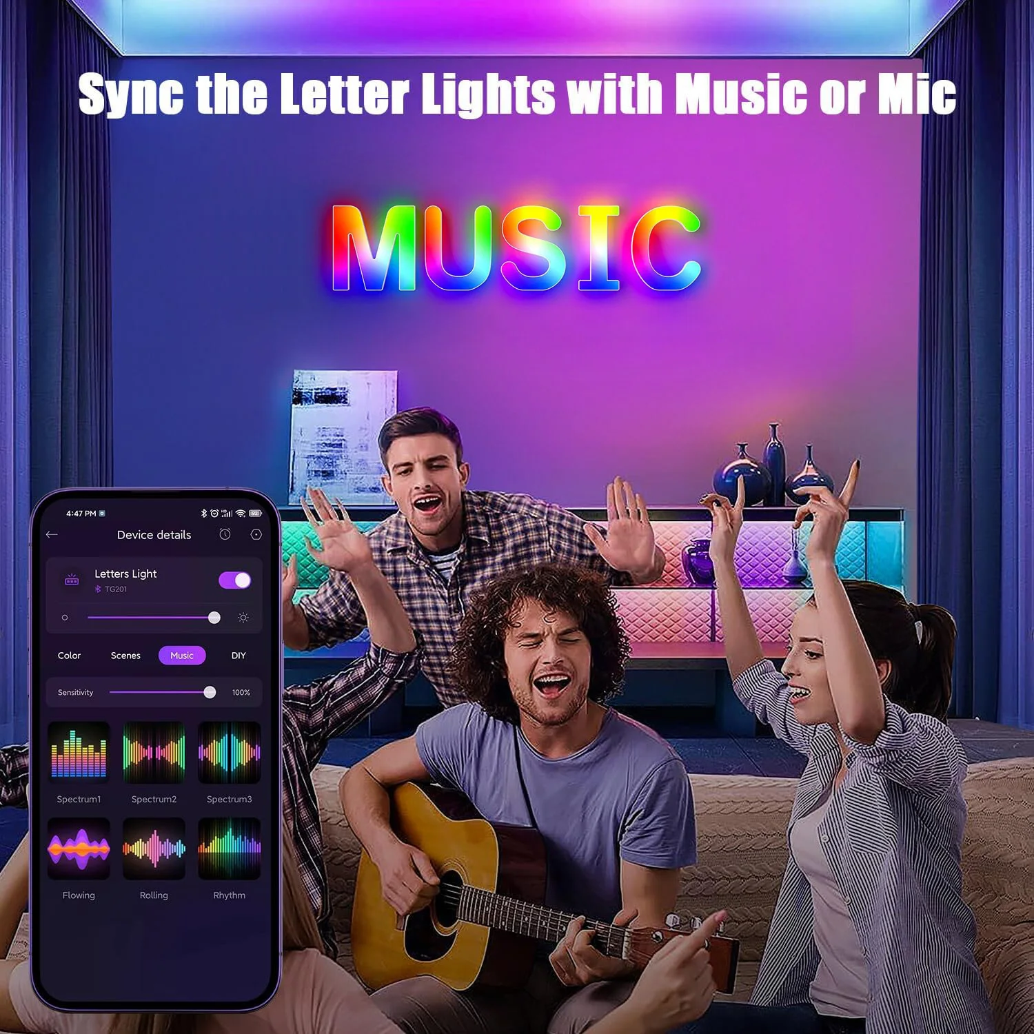 Illuminated Glitter Alphabet LED Light with Color-Changing and Music Sync Features