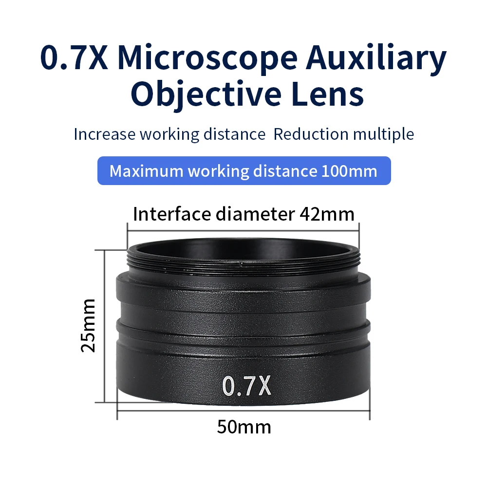 0.3X 0.5X 0.7X 2X 1X Barlow Lens 42mm Mounting Thread Microscopio Camera Objective Lens For 10A 120X 180X 300X Lens 5