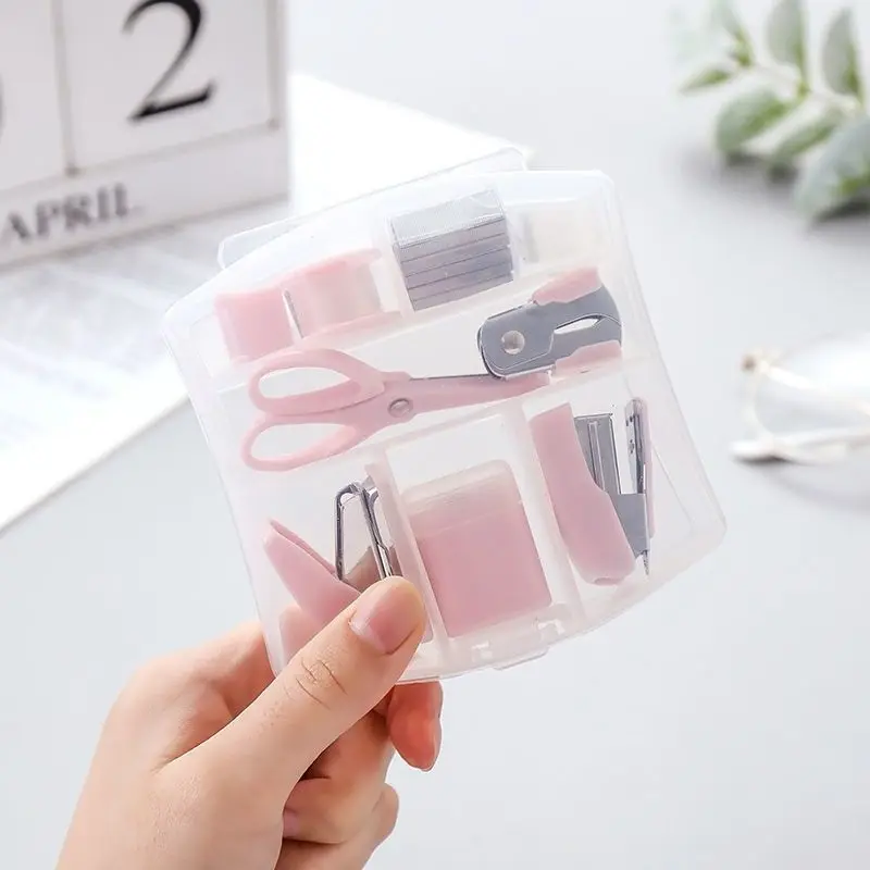 Mini Stapler Staple Punch Hole Tape Machine Set Ins Korean Multifunction Scrapbook Tool Box Back To School Student Supplies mini stapler set