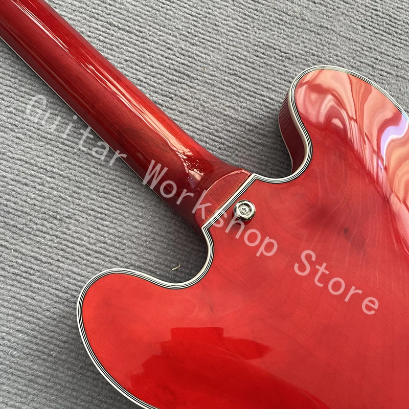 Big red glossy electric guitar, hollow jazz, professional level, free shipping and door-to-door delivery.