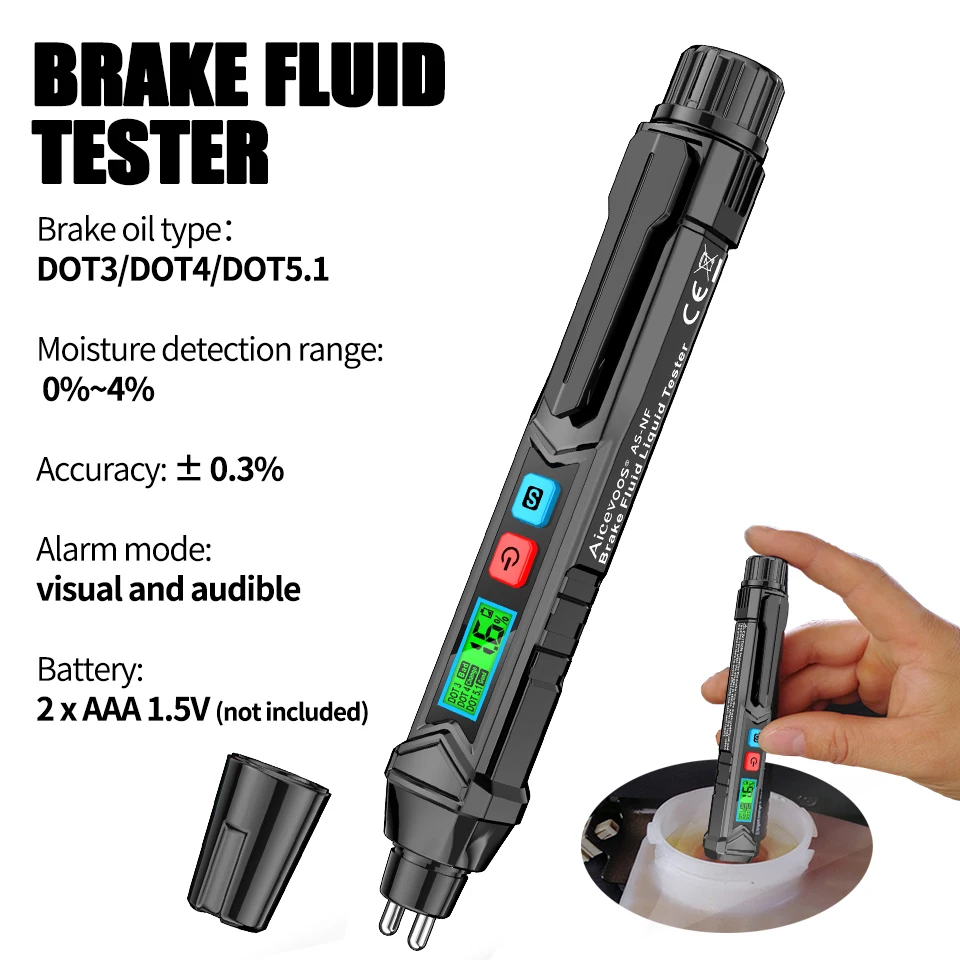 Brake Fluid Tester Aicevoos Digital Brake Fluid Tester Auto Car Brake Liquid Detector DOT3/DOT4/DOT5.1 Accurate Oil Testing Pen