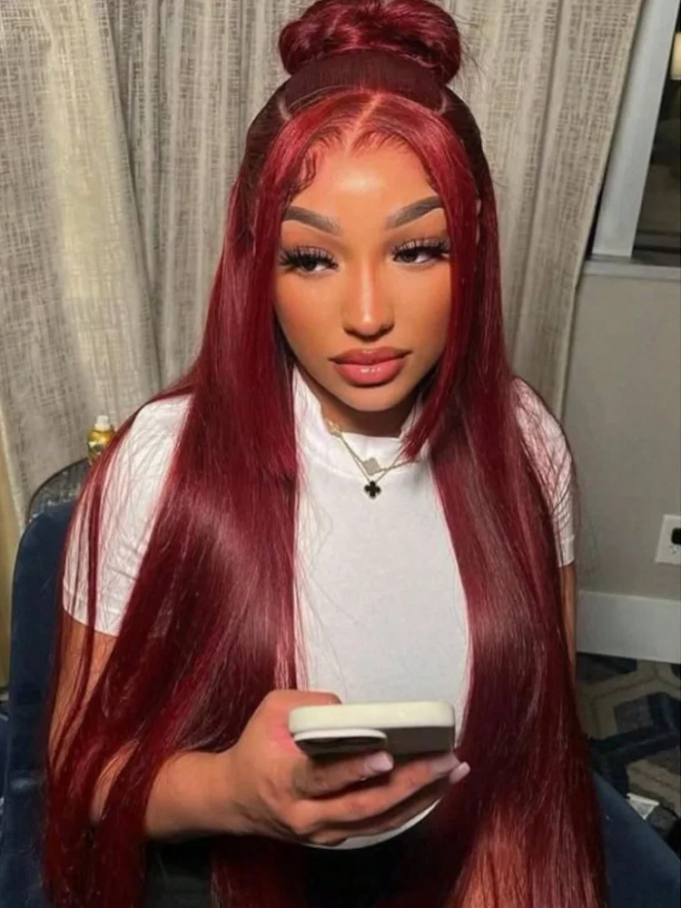 99j Burgundy Lace Front Wigs Human Hair 28 Inch Reddish HD Lace Frontal Wigs Human Hair 250% Density Pre Plucked with Baby Hair