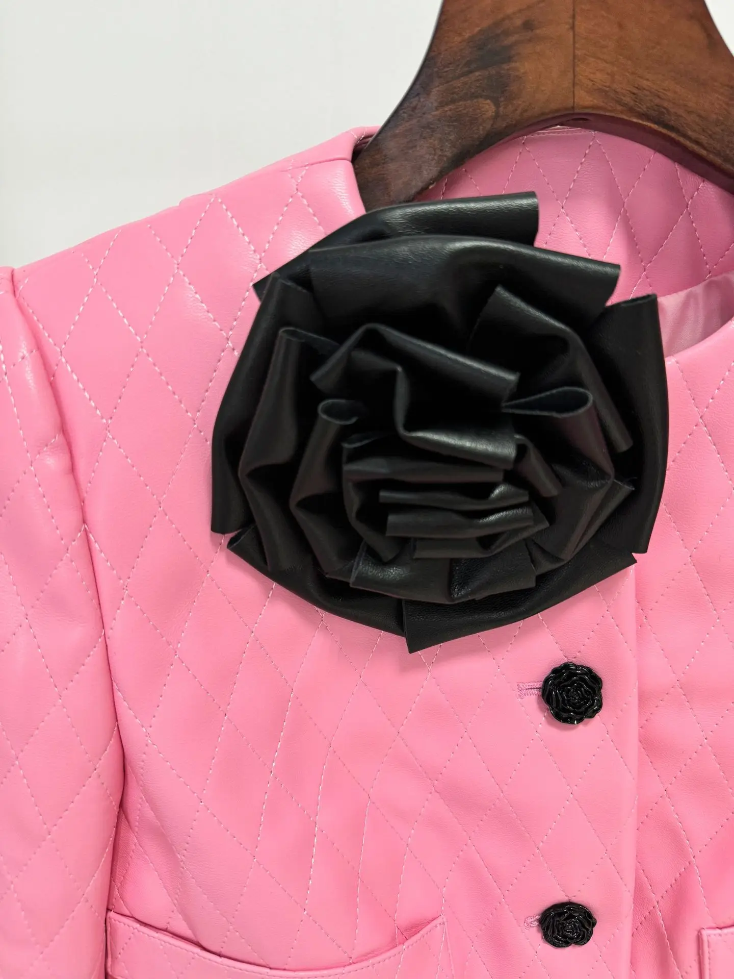 Pink Women Suit Skirt Set 2 Pieces Blazer+Prom Dress Summer Full Sleeve Formal Office Work Black 3D Flower Coat Outfit In Stock