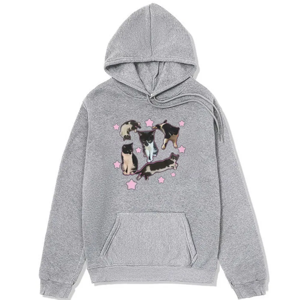 Funny Cute Cat Meme Kawaii Aesthetic Harajuku Hoodie Male Fashion Oversized Sweatshirt Men Women's Streetwear Fleece Hoody Tops