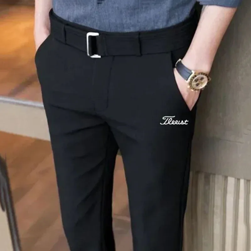 Golf Sports Trousers Spring and Summer Men's Golf Pants Slim Pants Belt Casual Business Trousers