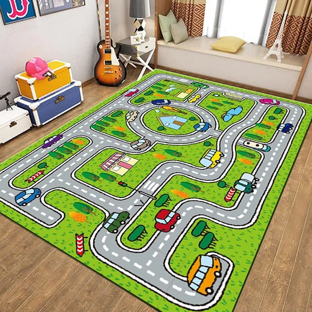  Alfombra de juego con diseño de dibujos animados, alfombra para  habitación, tráfico, estacionamiento, pista de tráfico de carretera, juego  de casa, educación, alfombra de piso para sala de juegos, alfombra  antideslizante