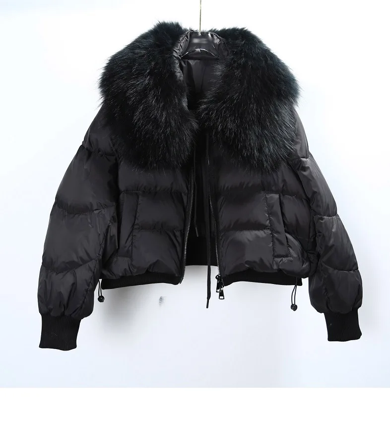 

Women's Clothing Fashion simple loose fur collar down jacket fur coat Autumn Winter New 170