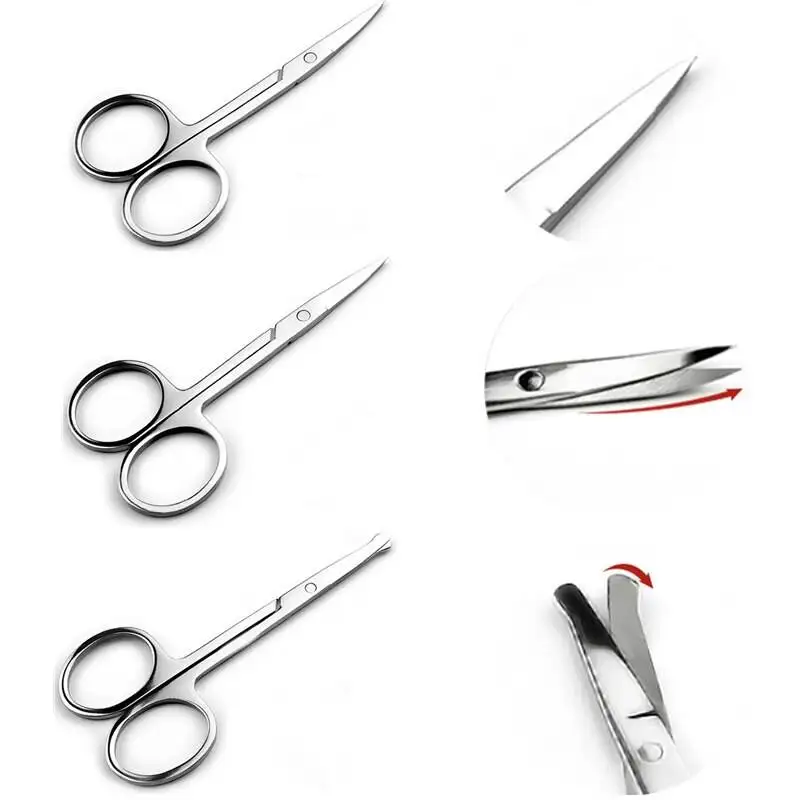 Eyebrow Scissors for Men & Women Eyebrow Nose Hair Mustache Beard Eyelashes Trimming Kit Curved and Rounded Safety Tip Clippers 2