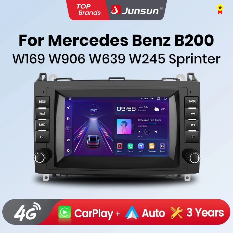 Junsun android auto radio für mercedes benz b200 klasse sprinter w906 viano vito w639 carplay auto multimedia gps 2din autoradio