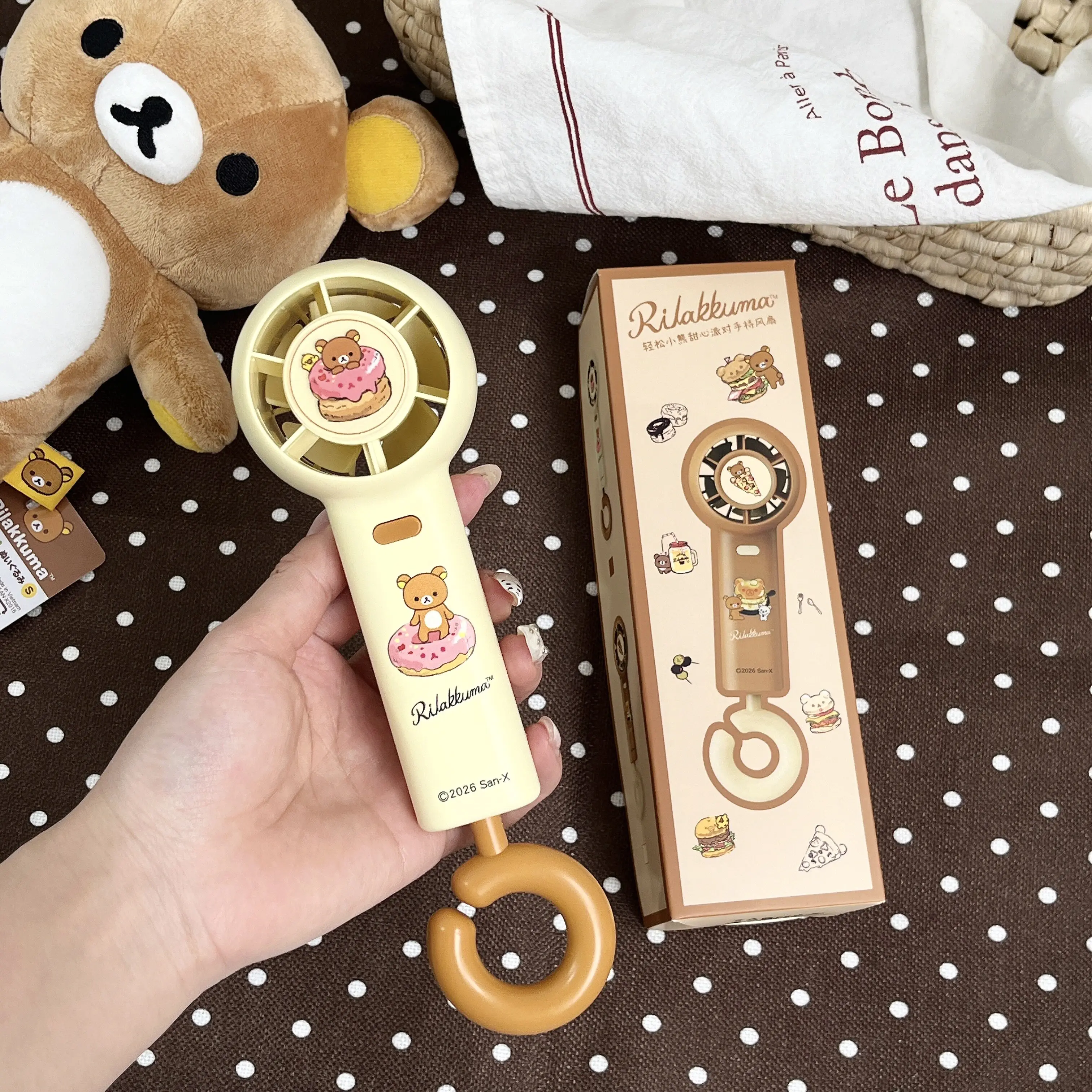 Ventilador Portátil Mini Rilakkuma com 3 Velocidades Ajustáveis, Recarregável via USB, Ventilador Pessoal Fofo para Atividades ao Ar Livre e Presentes