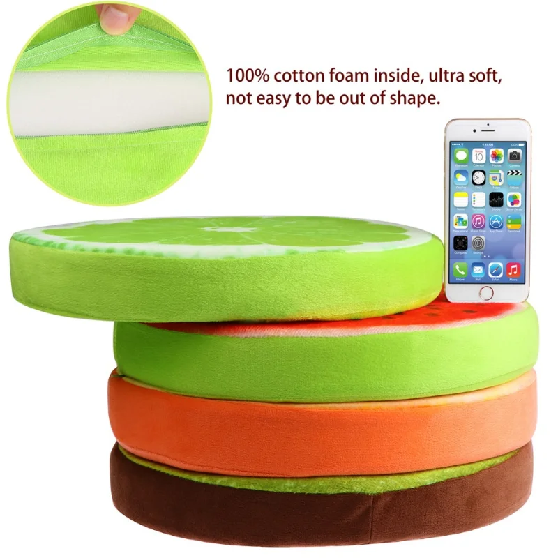 Creative 3D Soft Round Home Decorative Pillow Plush Lemon Fruit Seat Pad Office Chair Back Cushions Watermelon Kiwi Orange 4