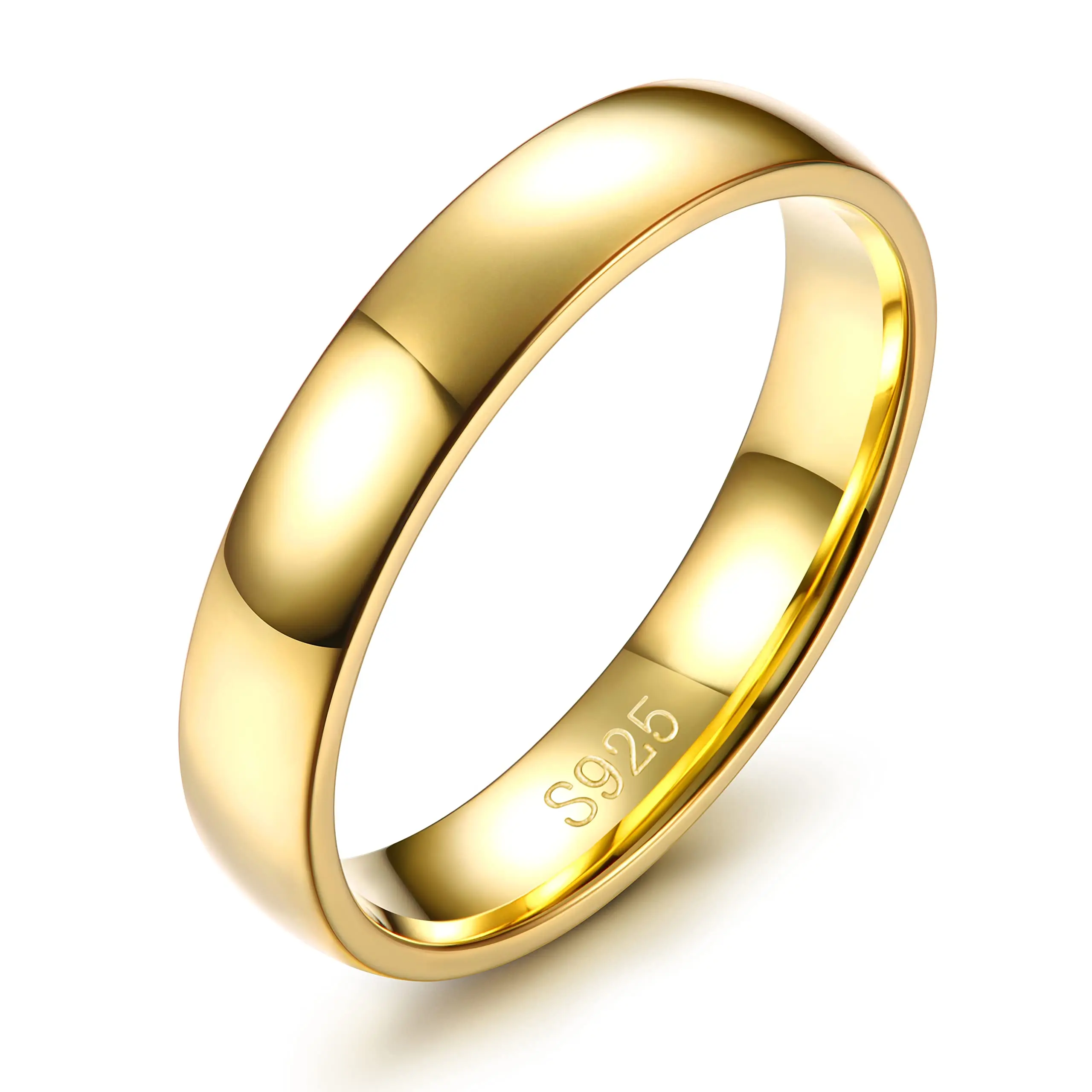 Elegant 18k Gold Plated Sterling Silver Band Rings - High Polish Stackable Wedding Bands