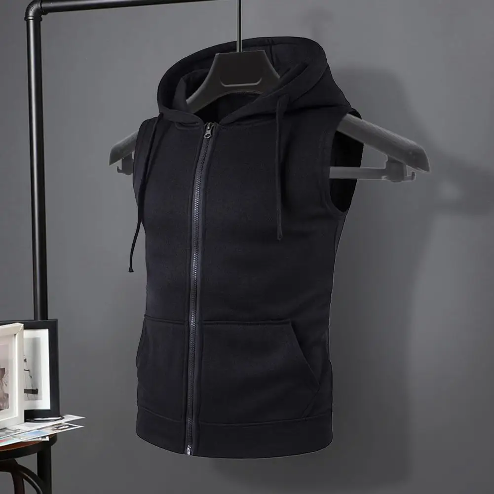 

Hooded Vest Coat Men's Hooded Sleeveless Zipper Placket Vest Coat Solid Color Waistcoat with Pockets Stylish Summer for Sellers