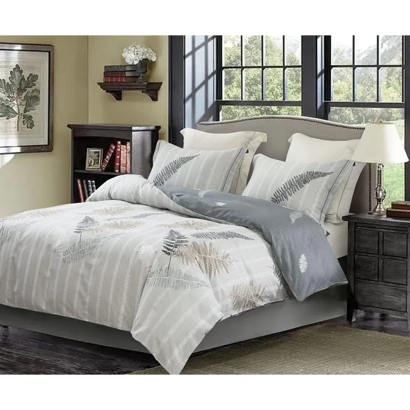 Duvet Cover, 600 Thread Count Cotton Navy & Grey Printed with Luxurious Comforter Cover Sets, Bedding Set 3Pcs