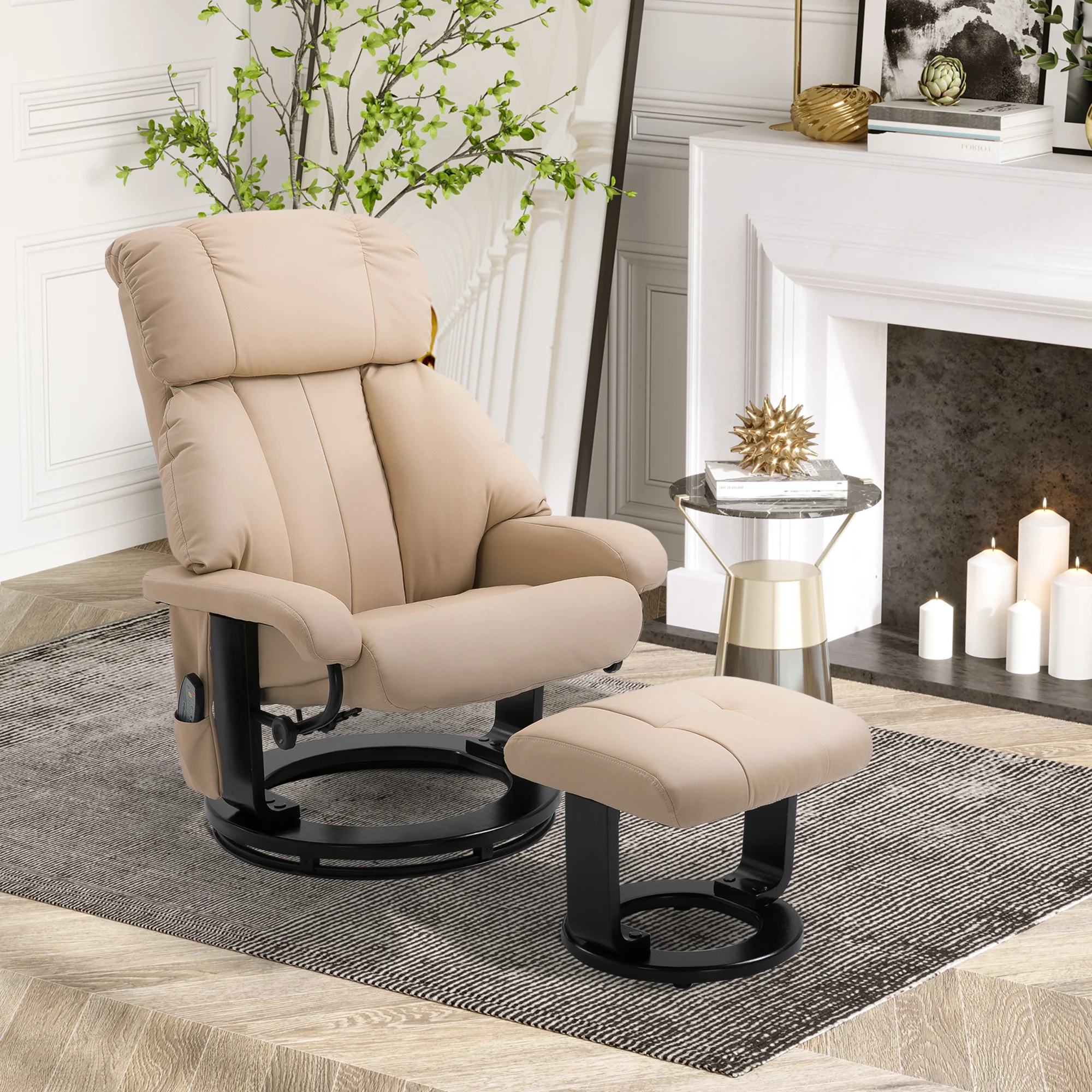 Massage PU Leather Lounge Living Room Recliner Chair w/ Remote, Footrest, Beige