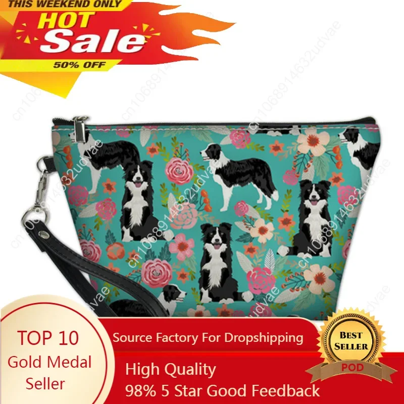 

2021Hot Sell Women Cosmetic Bag 3D Animals Border Collie Pattern for Ladies Casual Travel Storage Pouch Carrying Case