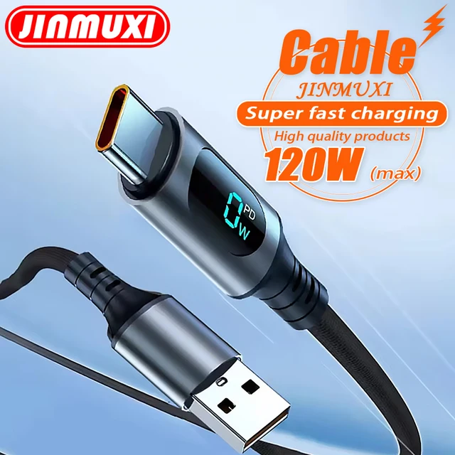 6A 120W USB A To Type C Super Fast Charge Cable Nylon Data Cord For Xiaomi Redmi POCO Samsung With Led Digital Display Cable 1