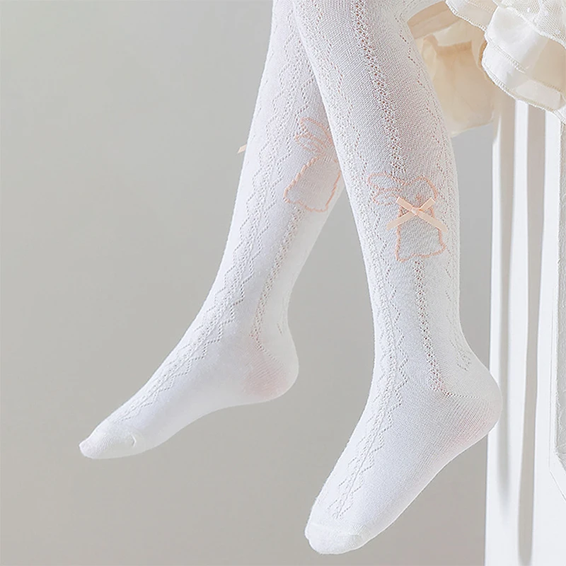 EWODOS Kids Girls Stockings Cute Bow Rabbit Heart Princess Tights Elastic Waisted Summer Breathable Mesh Baby Footed Pantyhose
