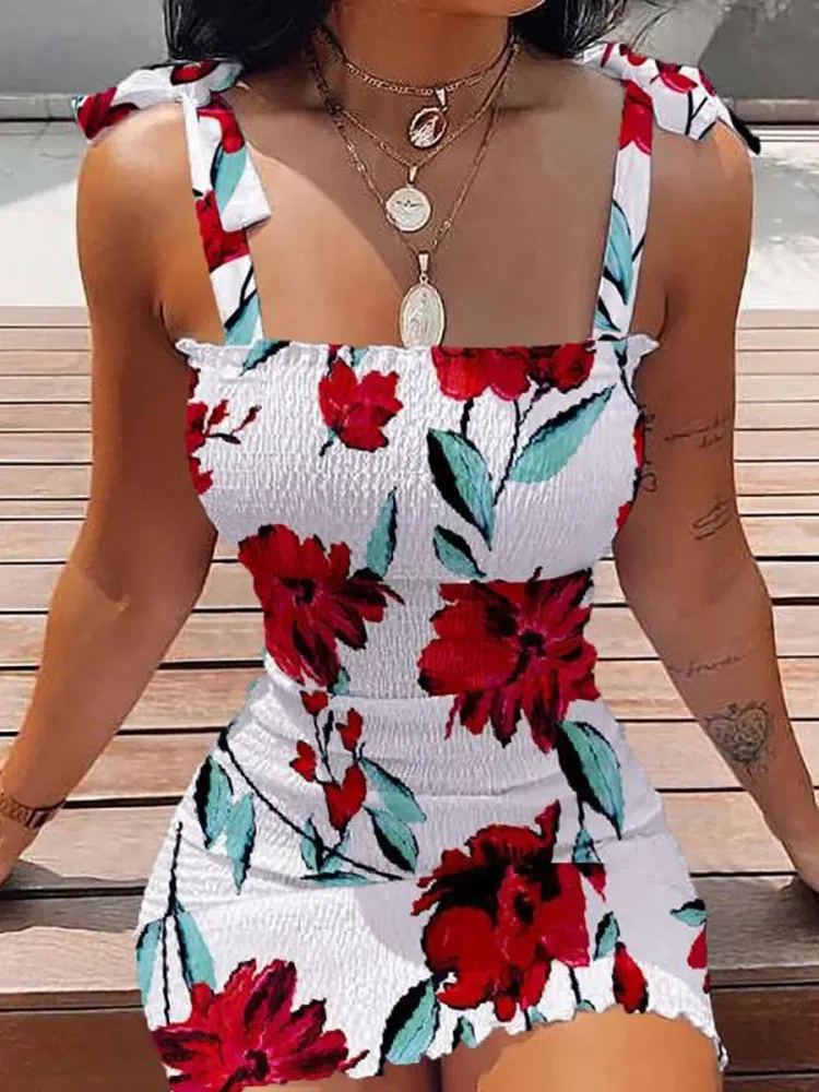 

Sexy Women's Bodycon Dress 2023 New Summer Fashion White Sling Strapless Folds Mini Slim Pencil Print Tank Dresses for Women