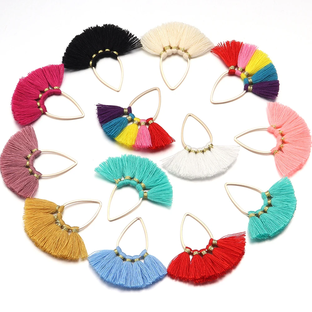 2pcs/lot Fan-shaped Tassel Pendant Colorful Water Droplet Tassel Earrings For DIY Jewelry Making Earrings Necklace Accessories