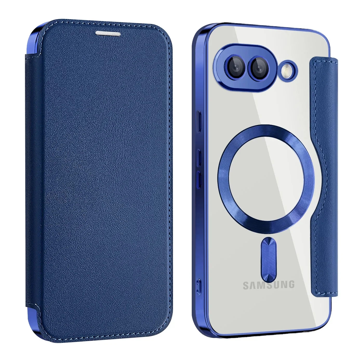 Luxury Transparent Flip Leather Wallet Magnetic Phone Case with Card Slot and Magsafe Cover
