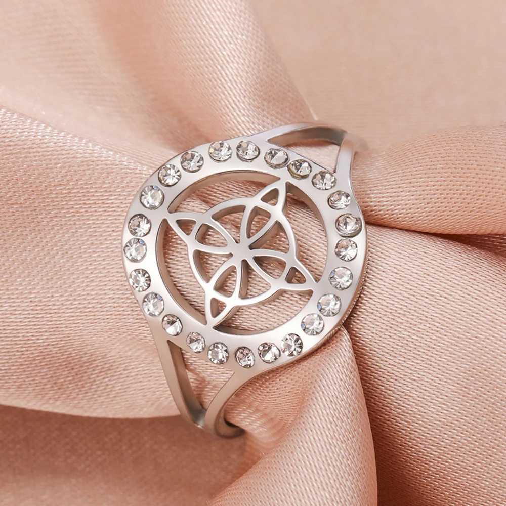 Dawapara Hexenknoten-Ring mit klarem Zirkon, Wicca, verstellbarer Damenring, Edelstahl, religiöser Schmuck, Jahrestag, Geburtstag – Detail 9
