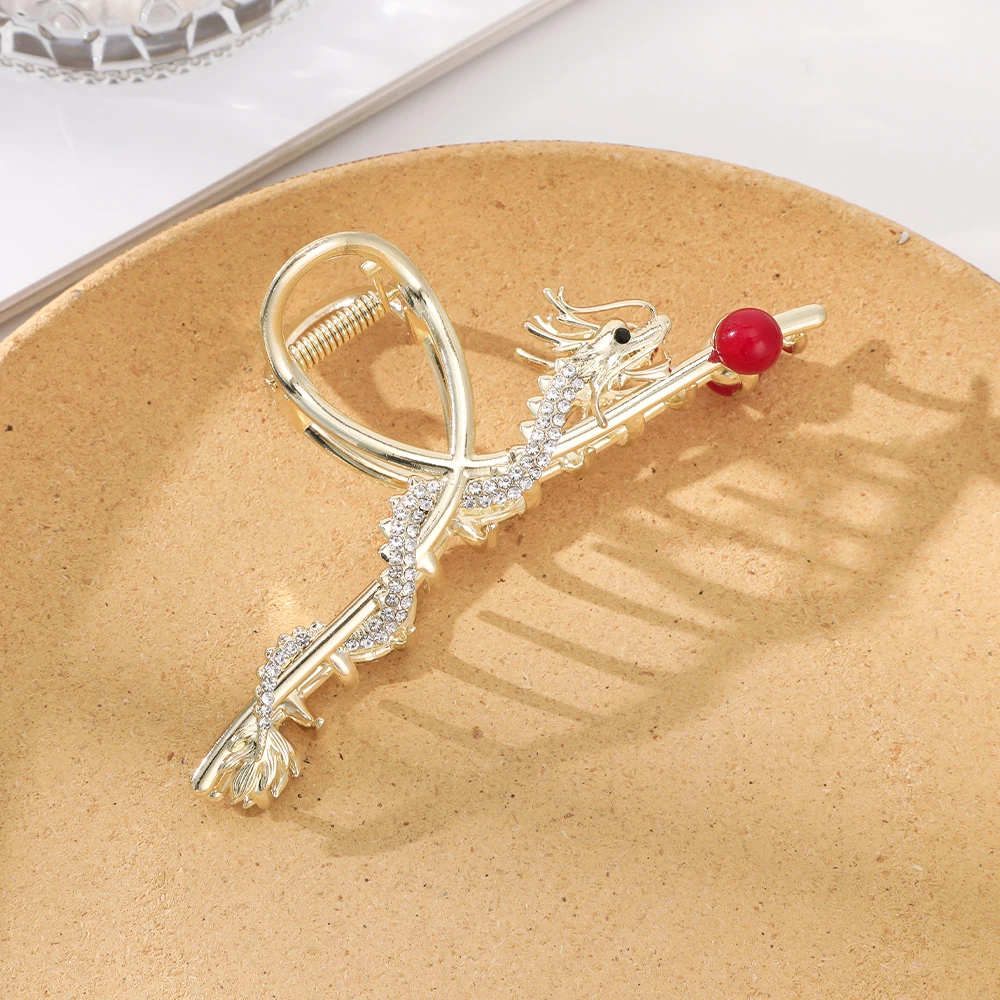 11cm  Golden Dragon Hairpin Hair Claw Women Simple Zodiac Hair Claw Alloy back of the head Hairpin Shark Clip Hair Accessories
