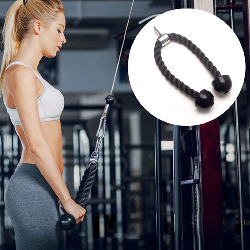 Description Picture 2 of item1 PC Biceps Training Double Head Pull Rope Gym Accessories Single Head Double Head Triceps Lower Press Rope Face Pull Handle