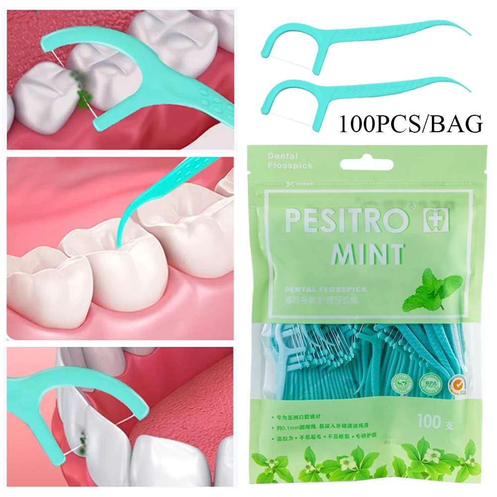 

Portable Oral Hygiene Mint Flavored Floss Tooth Clean Stick Interdental Brush Toothpick Teeth Picks Oral Care Dental Floss