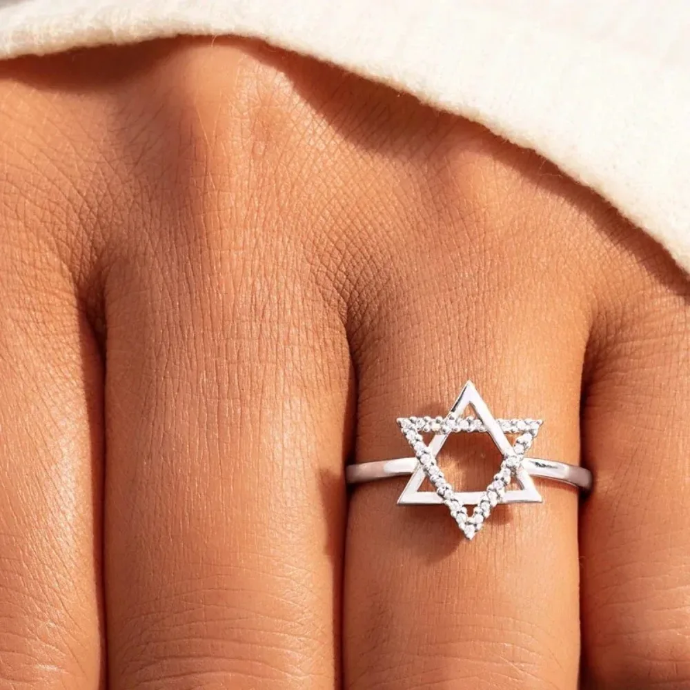 Trumium Star of David Silver 925 Rings for Women Fashion Hexagonal Star Finger Rings for Girls Wedding Party Fine Jewelry טבעות