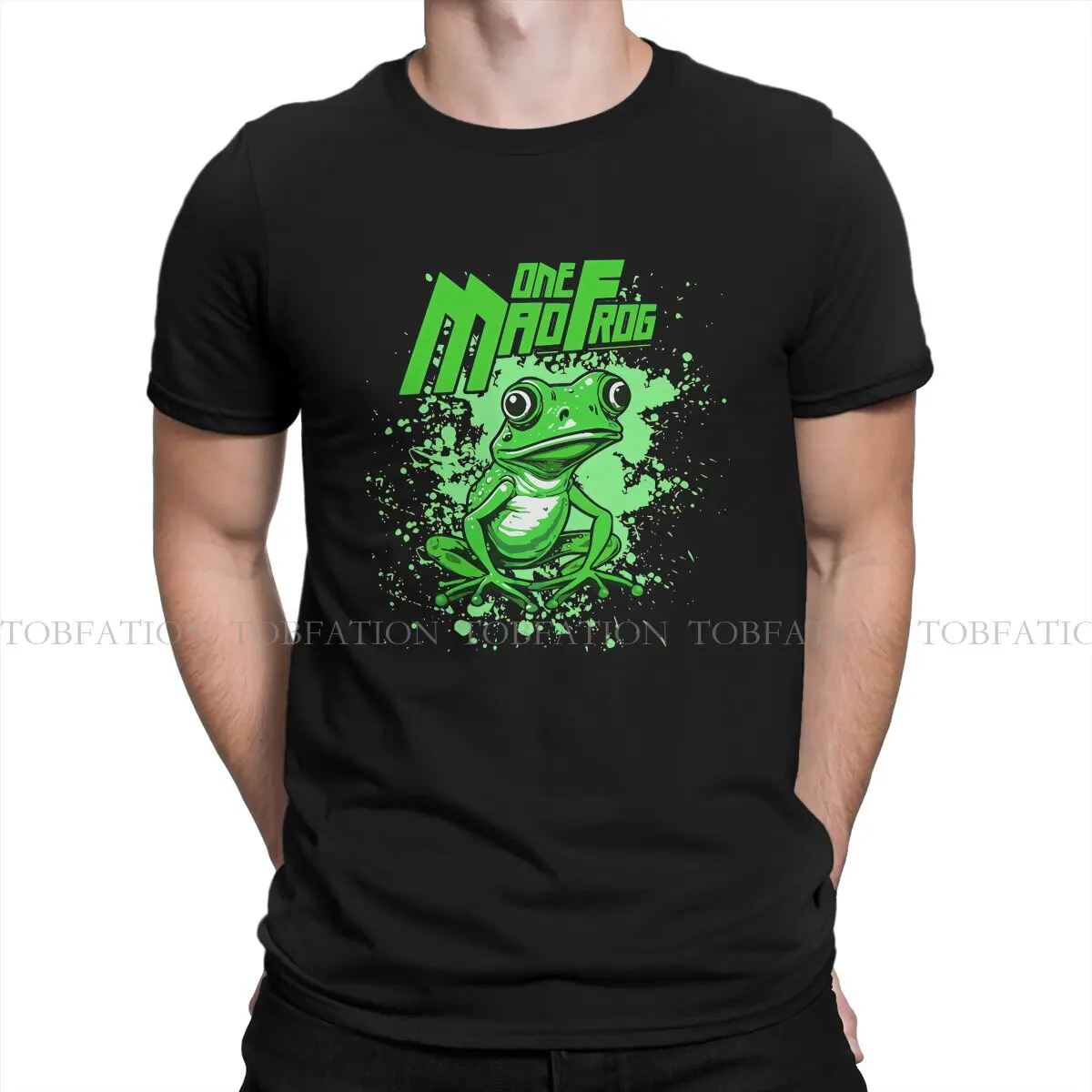 

Frog Creative TShirt for Men Mad Frog Round Collar Pure Cotton T Shirt Distinctive Birthday Gifts Streetwear