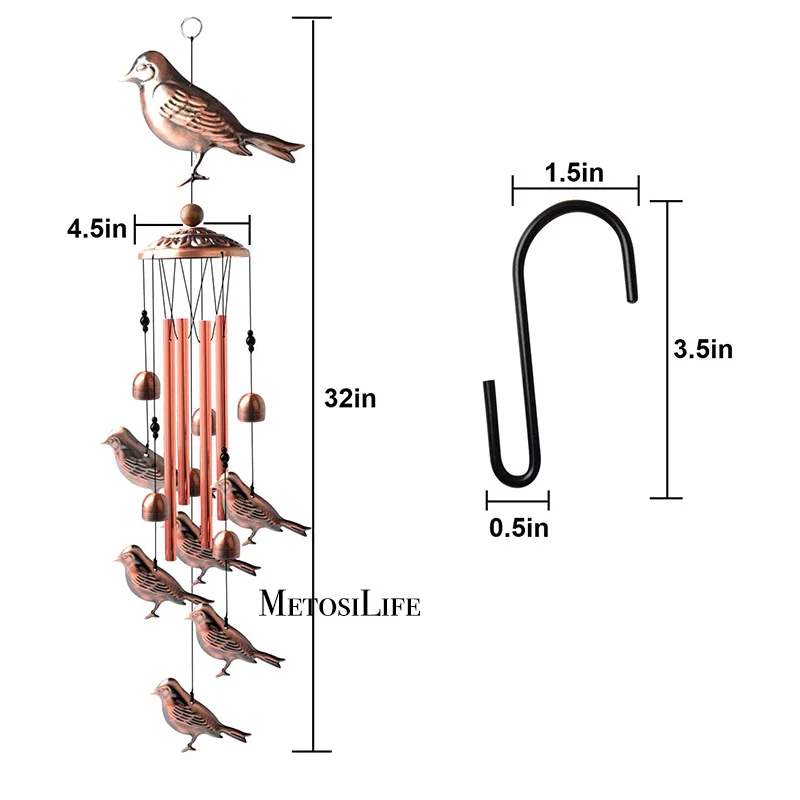 Hummingbird Retro Wind Chime With S Hook Portable Wind Bell Bird Catcher Aluminum Chime For Garden Yard Decoration