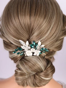 13Color Rhinestone Wedding Flower Hair Comb Handmade Leaf Bridal Hair Accessories Jewelry Party Headpiece for Women Bride Tiaras