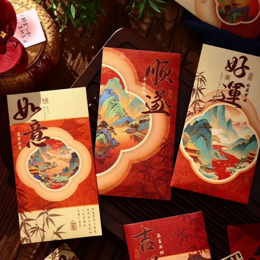 6Pcs Chinese Style 2026 Horse Year Red Envelope Traditional Bless Words Horse Year Money Envelope Paper Large Capacity