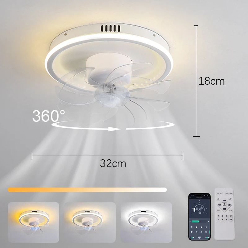 Plafondventilator met Licht, 30W Dimbare Plafondventilatorlamp met Afstandsbediening,3 kleurtemperaturen & 6 windsnelheden Ventilatorlicht voor woonkamer, slaapkamer Plafondventilator (50CM Wit