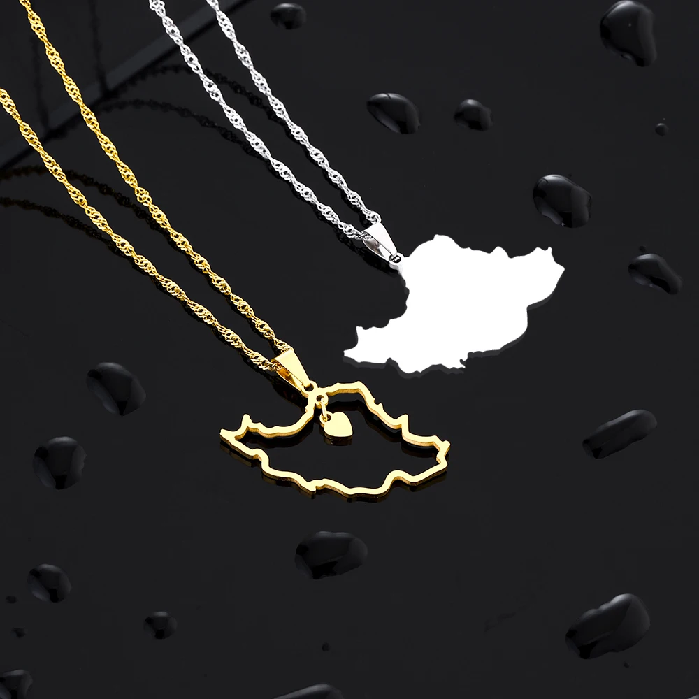 Mode Herz Iran Karte Anhänger Halskette Edelstahl Männer Frauen Schmuck Silber Farbe Gold Farbe Iranische Halsketten Geschenk
