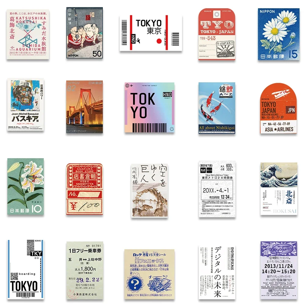 60PCS 일본 엽서 티켓 INS 스타일 스탬프 스티커 편지지 여행 일기 수하물 방수 헬멧 도매 스티커
