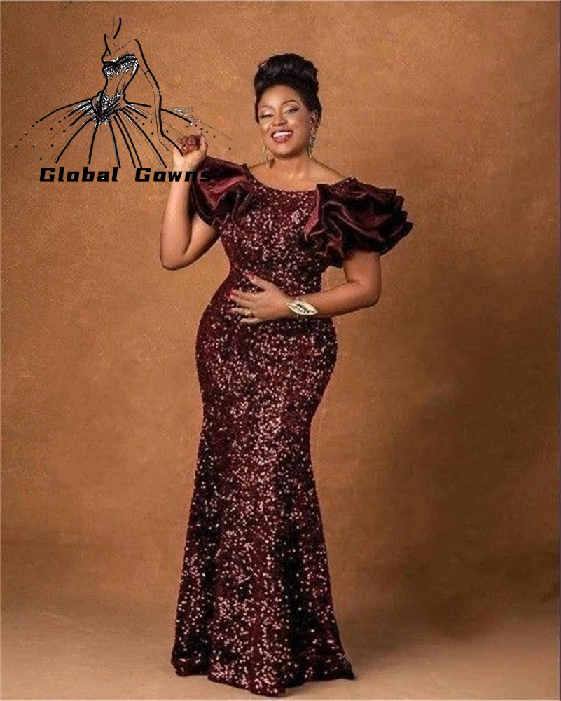 

Elegant O Neck Evening Dress For Black Girls 2023 Sparkly Sequined Birthday Party Dresses Ruffles Aso Ebi African Robe De Bal