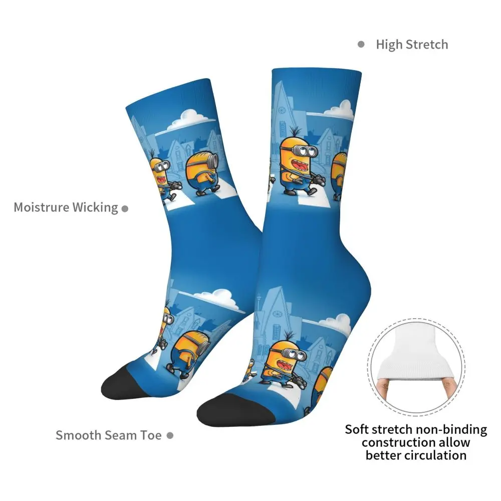 Custom Cool Print M- Minions Cartoon Socks for Women Men Stretchy Summer Autumn Winter M- Minions Bananas Crew Socks 177
