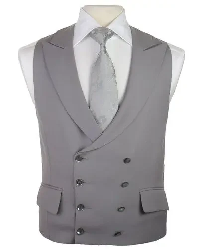 

Grey Vest Double Breasted Vests Peak Lapel Waistcoat Slim Fit Tuxedo Groom Prom Blazer Sets Wedding Suits For Men Costume Homme