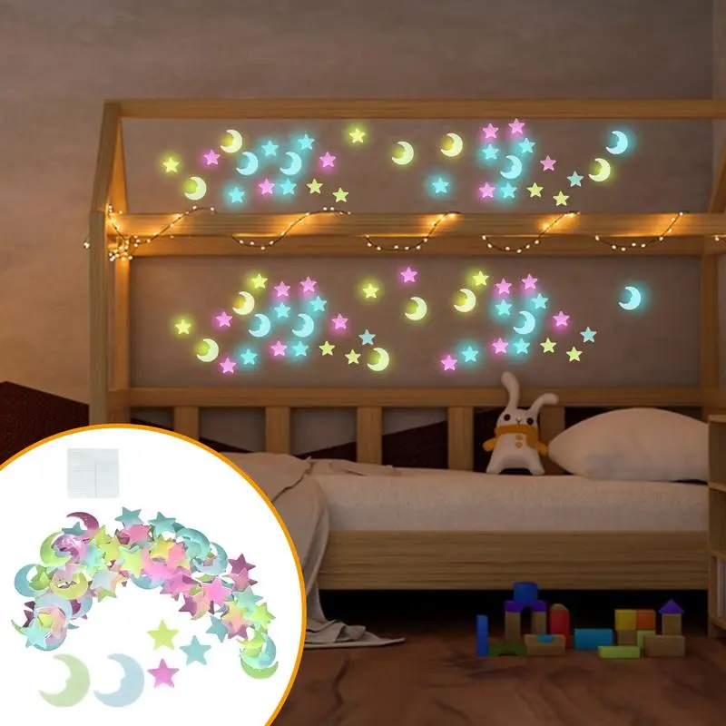 Glow In The Dark Ceiling Stickers Star Ceiling Stickers 100 Pieces Moon And Stars Decor Glowing Wall Removable Kids
