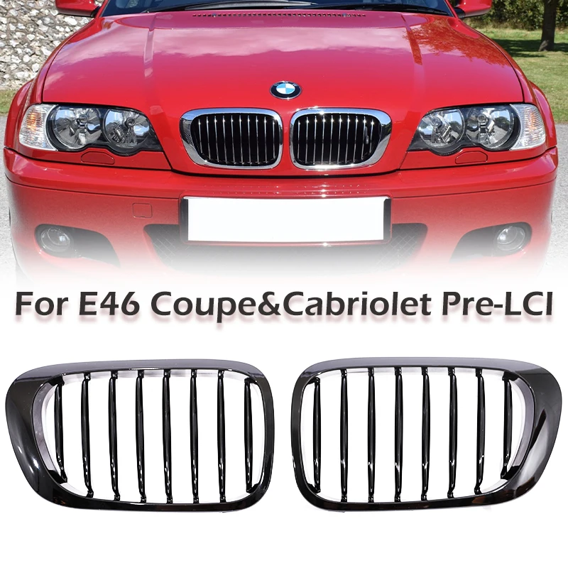 Single Slat Grill Kidney Carbon Chrome Grille For 3 Series E46 2-Door 1998-2002 Pre-Facelift & 2000-2007 E46 M3 Coupe Cabriolet
