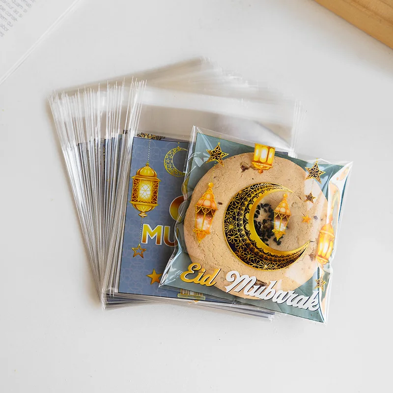 100Pcs Eid Mubarak Candy Cookie Bag Plastic Moon Star Gift Baking Packing Bags 2026 Muslim Islamic Party Supplies Ramadan Kareem