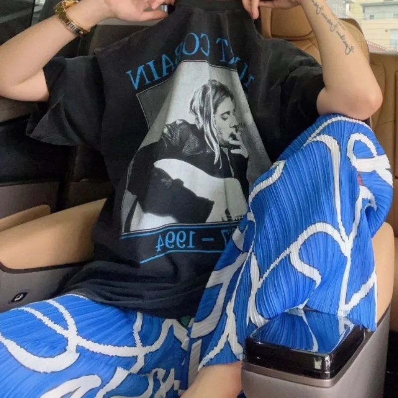 2024 Spring New Minimalist Commuter Women's Elastic High Waist Tie Dye Printed Hand Painted Loose Straight Casual Wide Leg Pants