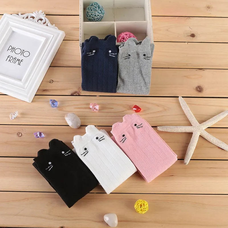 

Новые весенние носки-чулки из натурального чесаного хлопка в Вертикальную Полоску с трехмерными котами для девочек